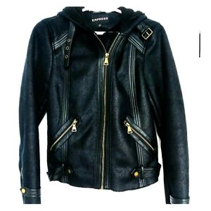 Express Faux Suede & Shearling Moto Jacket S